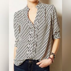 NWOT Moulinette Soeurs Size 6 Anthropologie White Black Seahorse Print Top